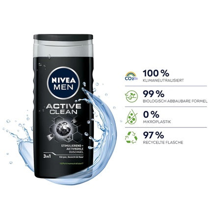 Gel de duș, Nivea, Active Clean, negru, 250ml