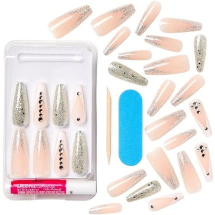 Unghii Artificiale Kiss Classy, XL, Sclipici Roz