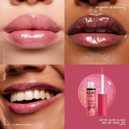 Lip Gloss, NYX, Butter Gloss Bling, roz sclipitor
