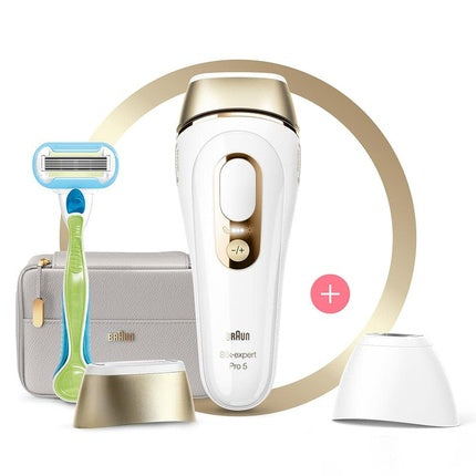 Aparat epilare IPL, Braun Silk-expert Pro 5, alb/auriu