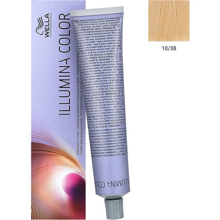 Vopsea de par permanenta, Wella, Illumina Color 10/38, Blond Perla Aurie