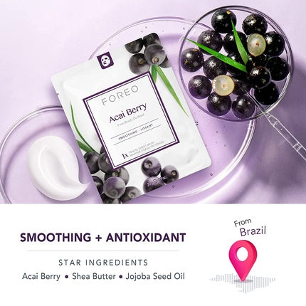 Mască tip foaie, Foreo, Acai Berry, 3 buc, alb