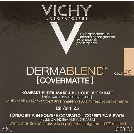 Fond de ten compact Vichy Dermablend Covermatte, 9,5g, auriu