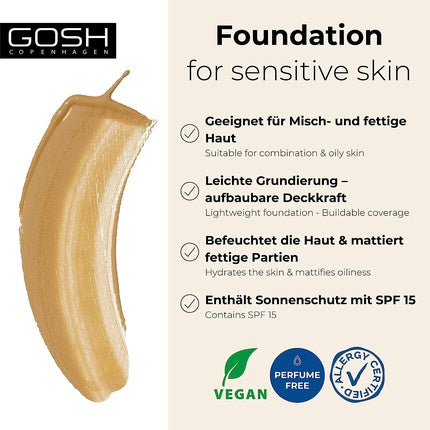 Fond de ten, GOSH, Hydramatt, SPF15, 30ml, pentru ten mixt