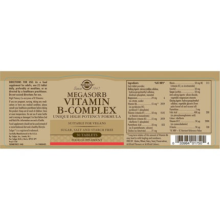 Vitamine, Solgar, Megasorb B-Complex, 50 tablete