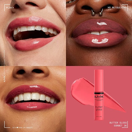Luciu de buze, NYX, Butter Gloss, sorbet, 8 ml
