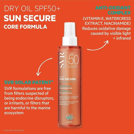 Ulei uscat SPF50+, Svr Sun Secure, piele hipersensibilă, 200ml