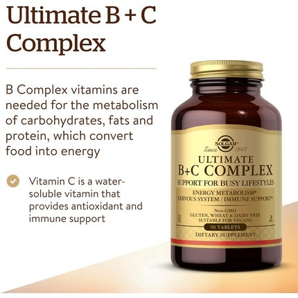 Supliment Vitaminic, Solgar, Ultimate B + C Complex, 90 tablete, maro