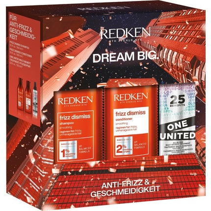 Set Îngrijire Păr Redken Frizz Dismiss, Sampon si Balsam 300ml, Tratament 150ml