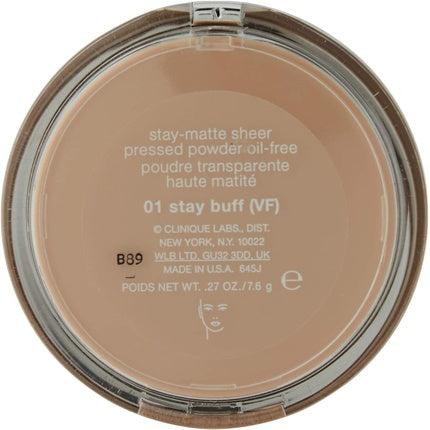 Pudra compacta, Clinique, Stay Matte Sheer 01 Buff, 7.6g