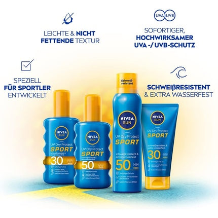 Spray protectie solara, Nivea, UV Dry Protect Sport, albastru, SPF 50