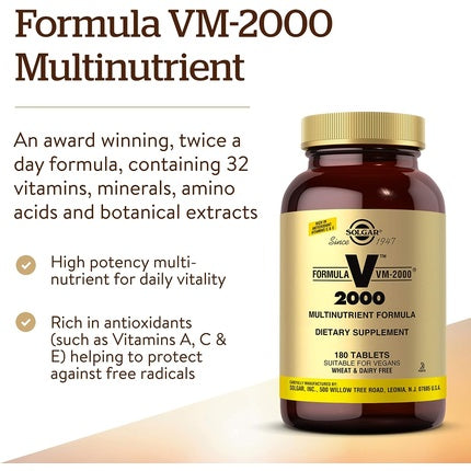 Vitamine și minerale, Solgar, Formula VM-2000, 180 tablete, vegan