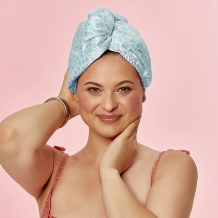 Prosop păr Glov, Barbie, dublu, microfibră albastru panteră