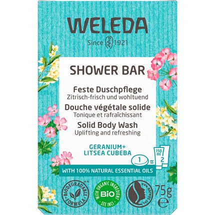 Gel de duș solid, Weleda, Geranium & Litsea Cubeba, 70g