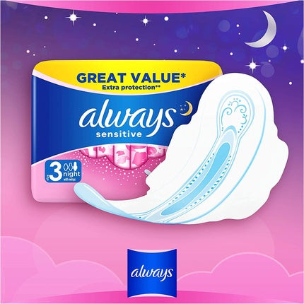 Absorbante igienice Always, Sensitive, Night, 10 buc, roz