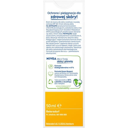 Crema de fata, Nivea Sun, SPF 50, piele sensibila, 50ml