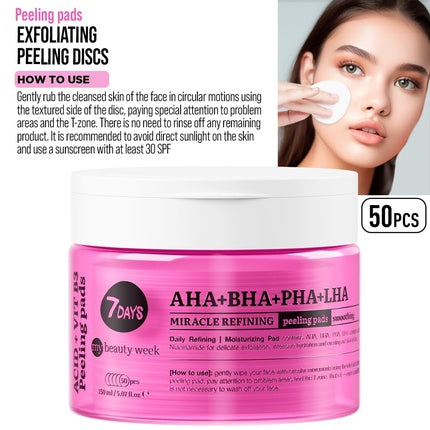 Dischete Peeling, 7days, AHA+PHA, Roz