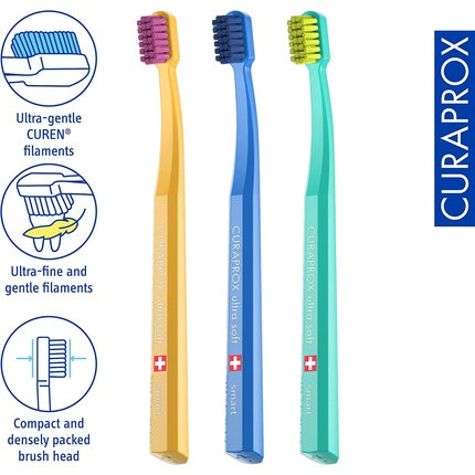 Periuță dinți, Curaprox, CS Smart Trio, albastru, galben, verde