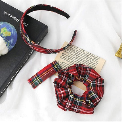 Set accesorii păr, Bandă, Elastic, carouri roșii
