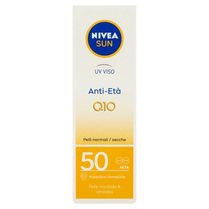 Crema de fata cu protectie solara, Nivea SUN, Q10 Anti-Aging, SPF50, 50ml