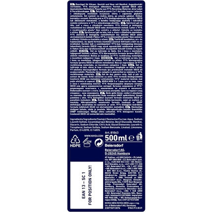 Gel de duș, Nivea Men, Fresh Kick 3in1, 500 ml, albastru