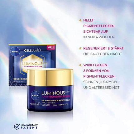 Crema de noapte anti-pete, Nivea, Cellular Luminous 630, 50ml