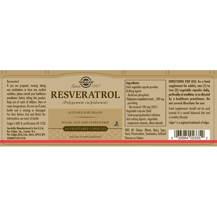 Capsule Resveratrol, Solgar, 100mg, vegetale