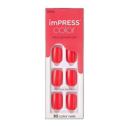 Unghii False Kiss imPRESS, Rosu Corai, Set 30 Bucati