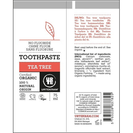 Pastă de dinți, Urtekram, Tea Tree, organic, 75ml