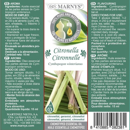 Ulei esențial, Marny's, Citronella 100% pur, 15ml