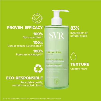 Gel curățare față, Svr, Sebiaclear, verde, 400ml