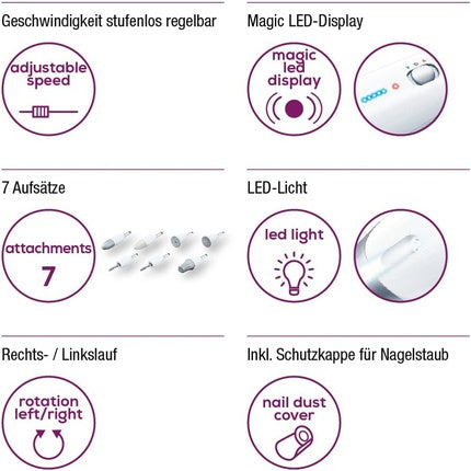 Set manichiură și pedichiură, Beurer, SMA 42, 7 atașamente