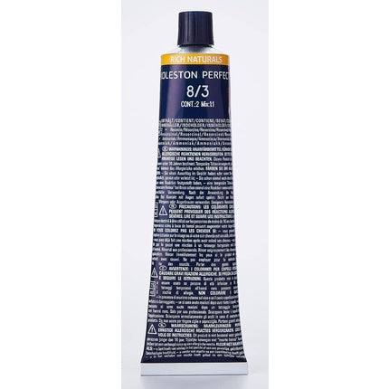 Vopsea de par permanenta, Wella, Koleston Perfect Me+ Rich Naturals 8/3 Blond Deschis Auriu