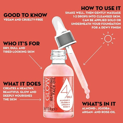 Ulei Facial, Catrice Glow, migdale, jojoba, argan, transparent