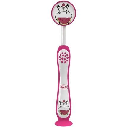 Periuță de dinți copii, Chicco, fuchsia, tema hipopotam