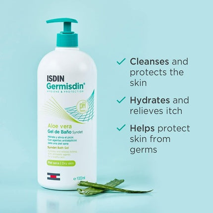 Gel de duș antiseptic, ISDIN, Germisdin Aloe Vera, 1000ml