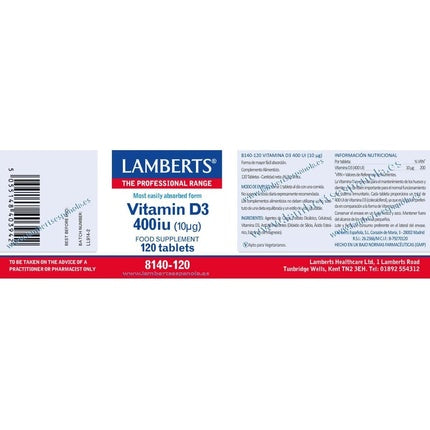 Vitamine D, Lamberts, 400iu, 120 comprimate