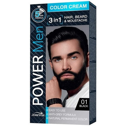 Vopsea păr, Joanna Power Man 3 in 1, negru intens