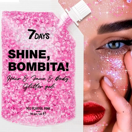 Gel sclipici corp si păr 7days, Shine Bombita, roz