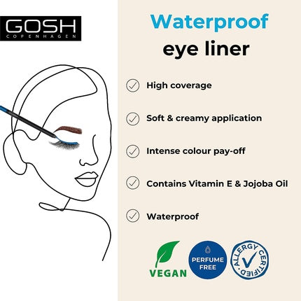 Eyeliner Waterproof, Gosh, 011 Sky High, albastru