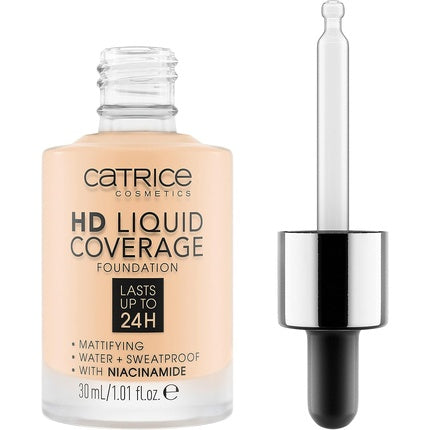 Fond de ten, Catrice, HD Liquid Coverage 002 Porcelain Beige, 30 ml