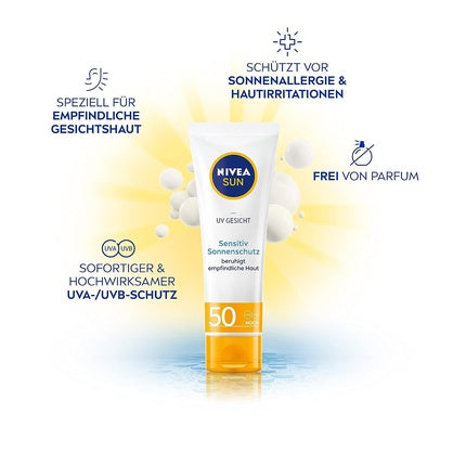 Crema protectie solara fata, Nivea Sun UV Face Sensitive, SPF 50+, 50ml