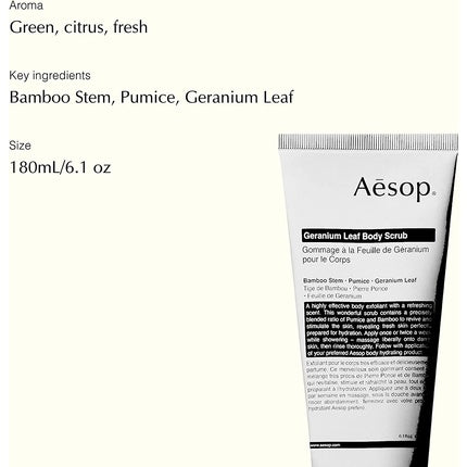 Scrub de Corp, Aesop, Geranium Leaf, verde