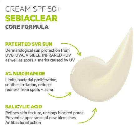 Cremă Față, Svr, SEBIACLEAR SPF50+, Alb