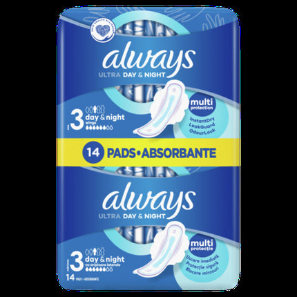 Absorbante Always Ultra Day & Night, aripioare, 14 buc