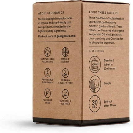 Apă de gură comprimate, Georganics, cărbune, 180 bucăți
