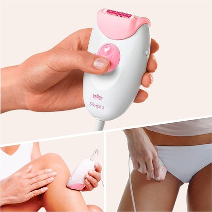 Epilator Braun Silk-épil 3 cu accesoriu masaj roz/alb