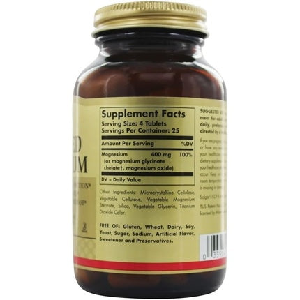 Supliment alimentar, Solgar, Chelated Magnesium, 100 tablete