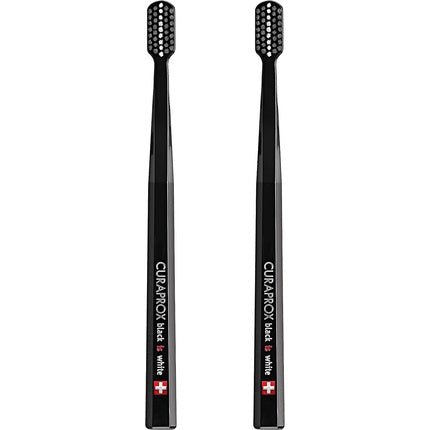 Periuță de dinți manuală, Curaprox, CS Black is White, 8760 peri CUREN, negru-negru, 2 bucăți