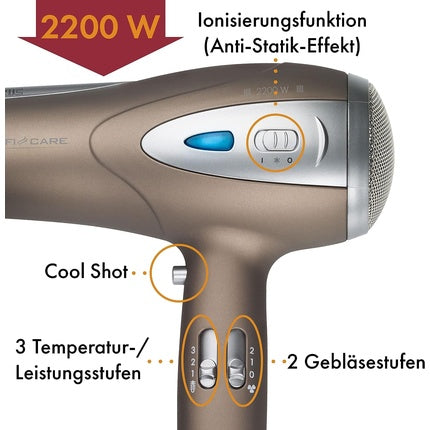 Uscător păr, Proficare, 2200W, ioni, maro